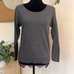 LC Lauren Conrad Charcoal Sweater with Black lace trim